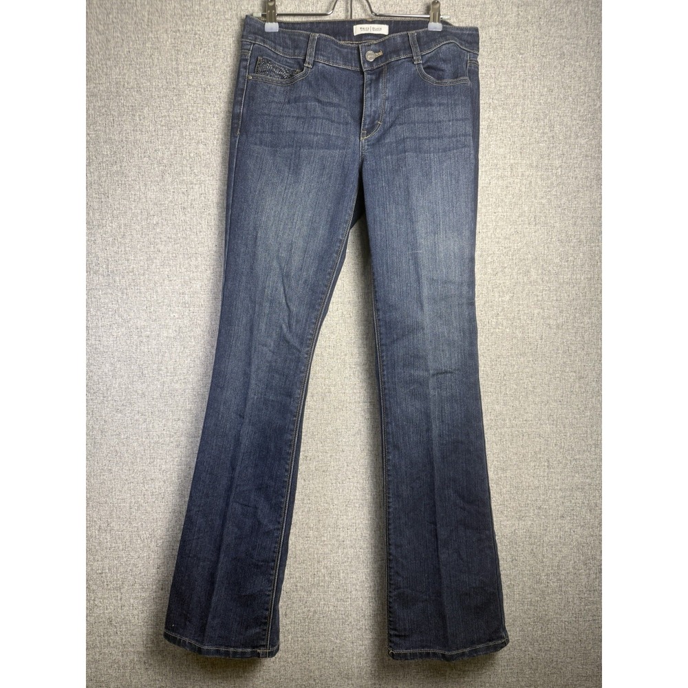 White House Black Market Black Embellished Rhinestone Bootcut Blanc Dark Jeans 8